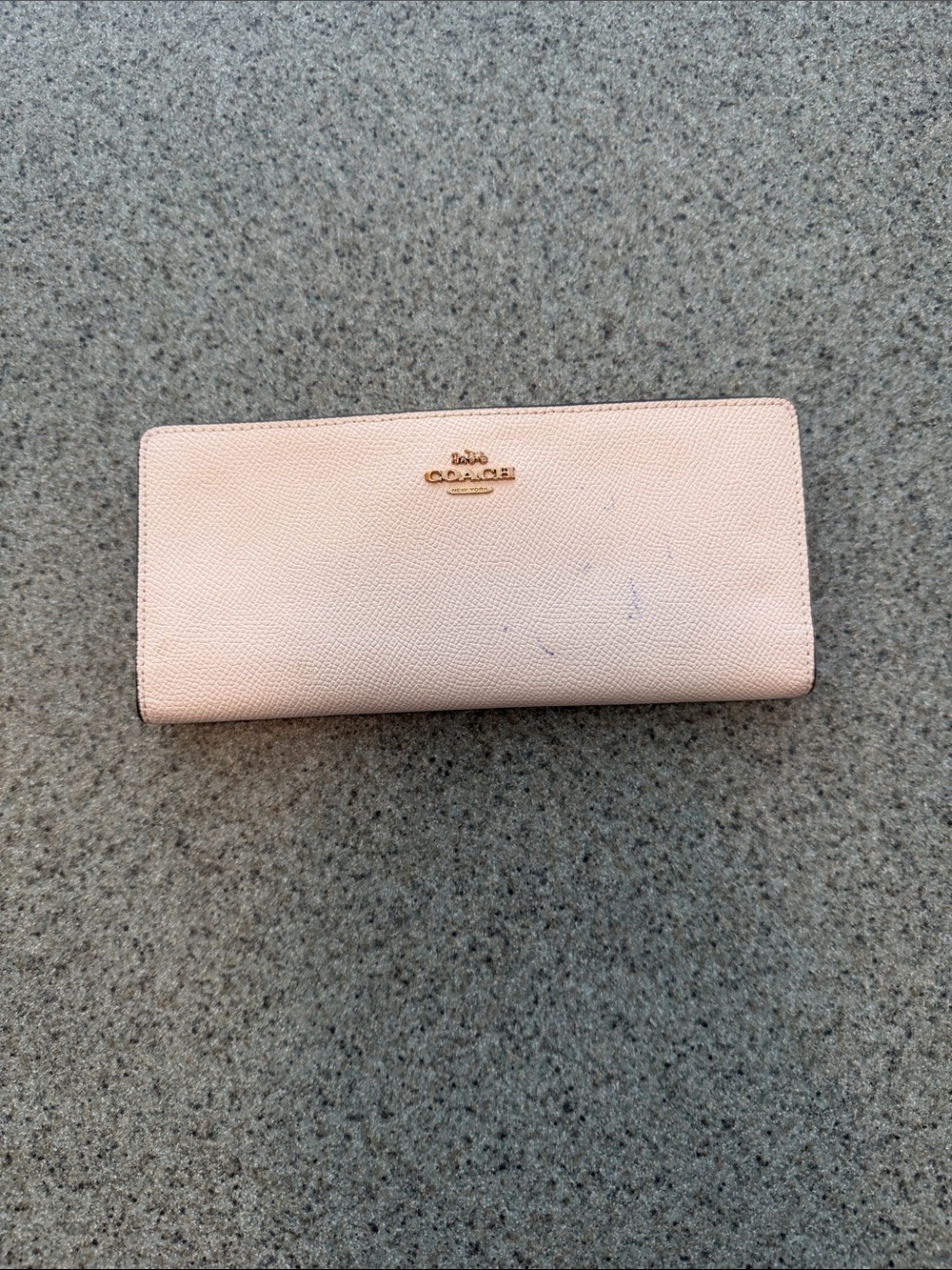 Coach Pale Pink Leather Continental Wallet with Gold Logo
